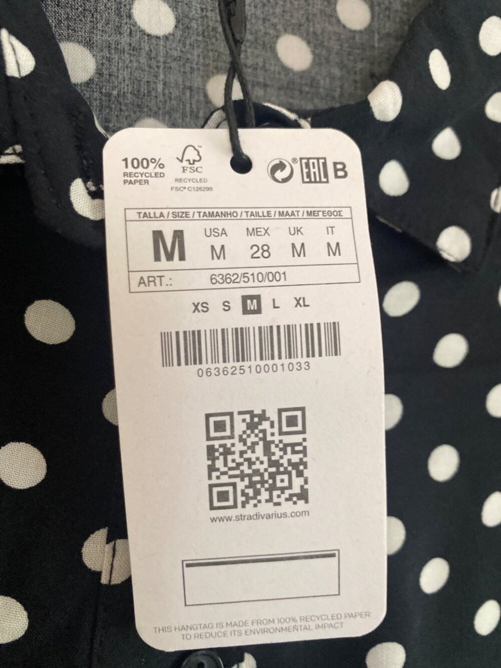 NWT Stradivarius Black & White Polka Dot Long-Sleeve Tiered Mini Dress Size M - Picture 7 of 9